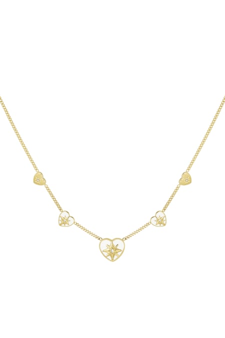 Necklace 5 hearts white - Gold color 2