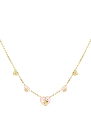 Necklace 5 hearts pink - Gold color h5 