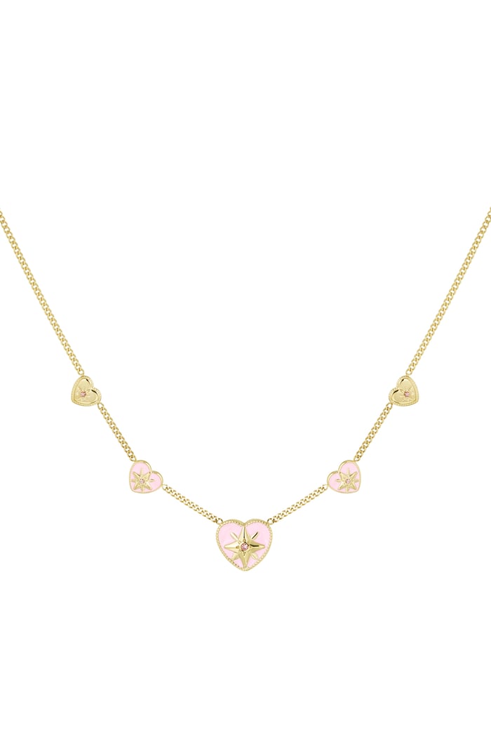 Necklace 5 hearts pink - Gold color 