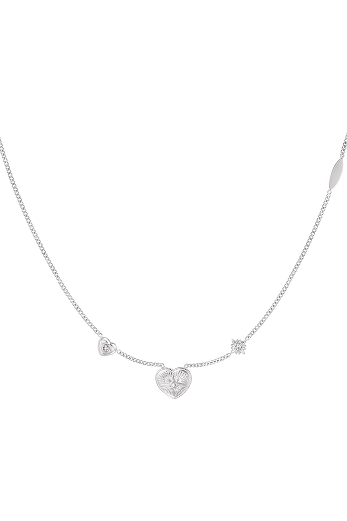 Necklace different hearts with stone - Silver Color color 