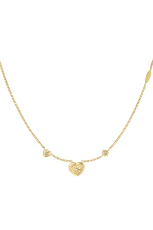 Necklace different hearts with stone - Gold color h5 