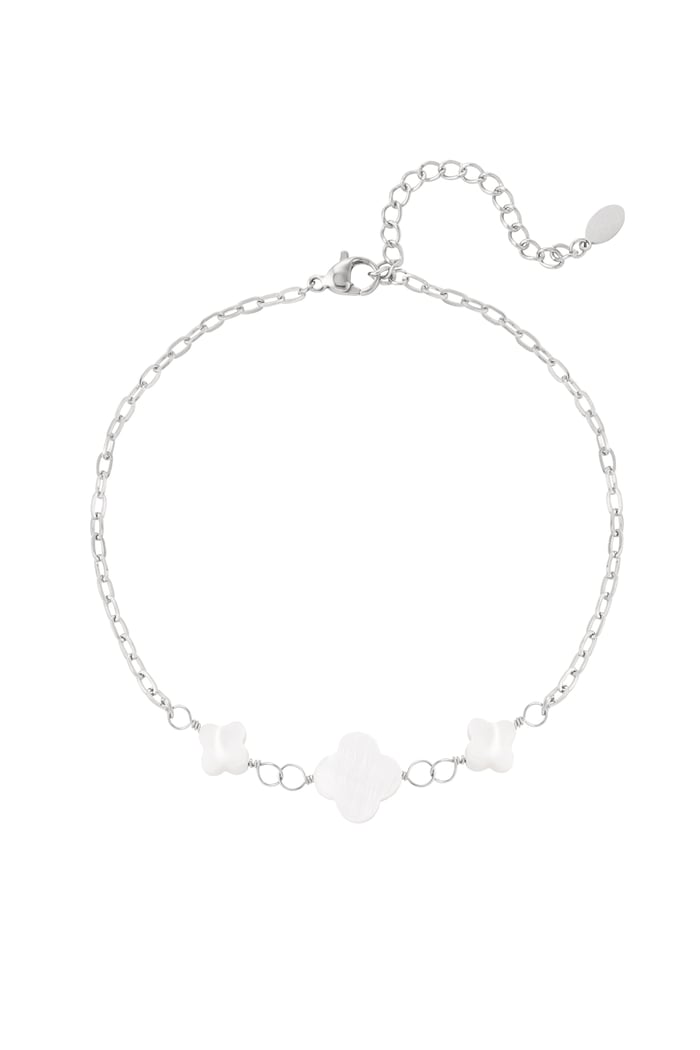 Bracelet de cheville avec trèfles - Couleur argent 