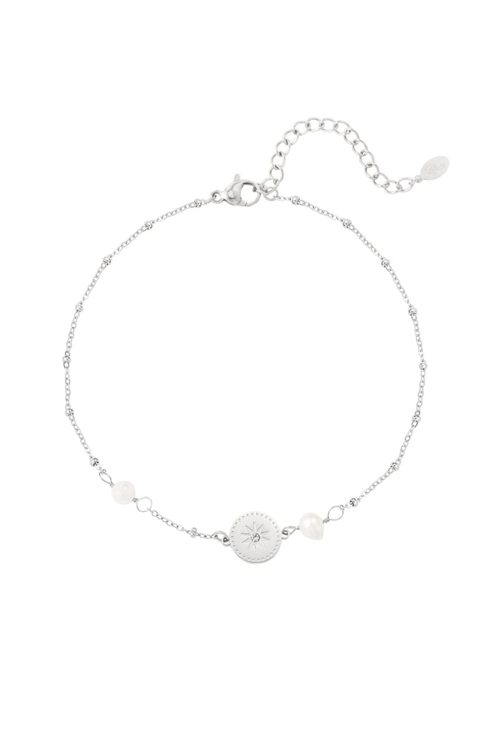 Anklet with charm and pearls - Silver Color color 