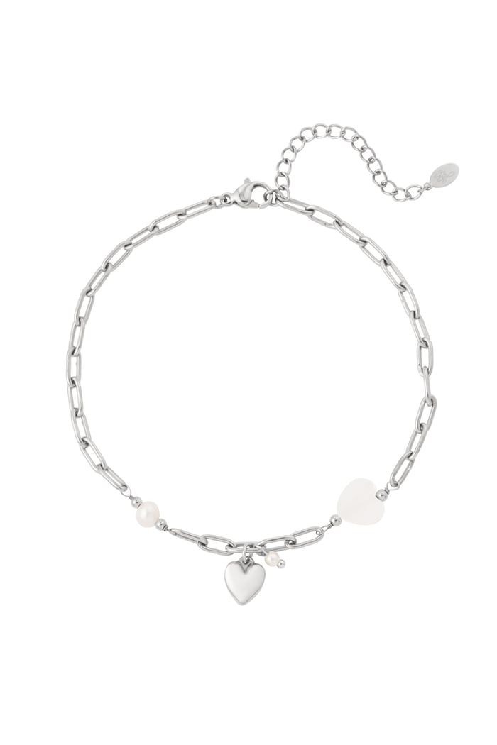 Anklet hearts and pearl detail - Silver Color color 