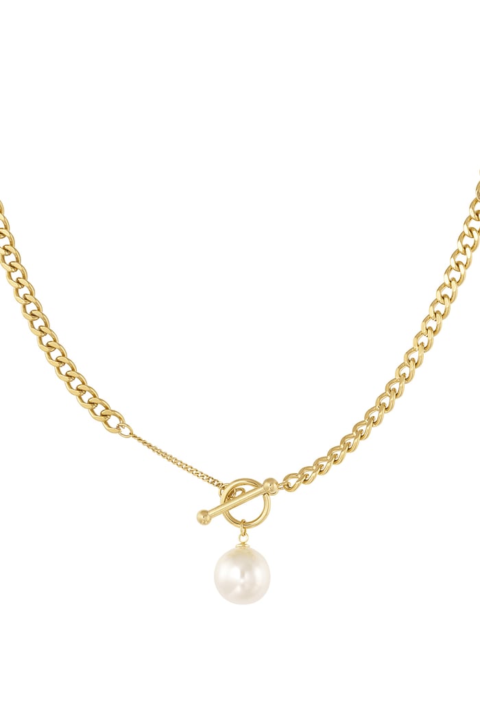 Link chain round closure and pearl - Gold color 