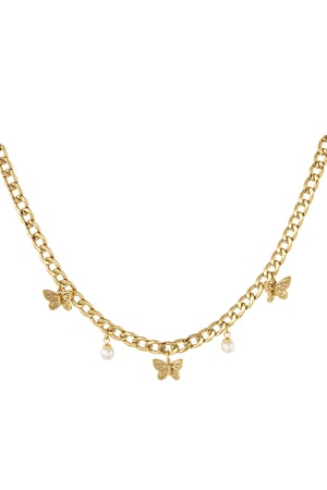 Link chain with butterflies and pearls - Gold color h5 