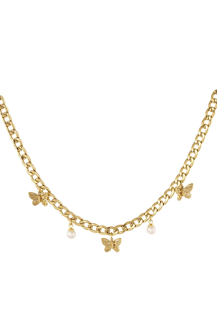 Link chain with butterflies and pearls - Gold color 