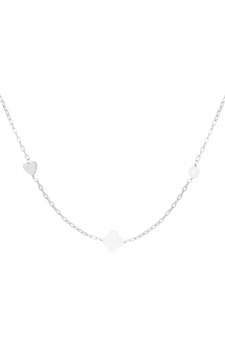 Necklace heart clover shell - Silver Color color