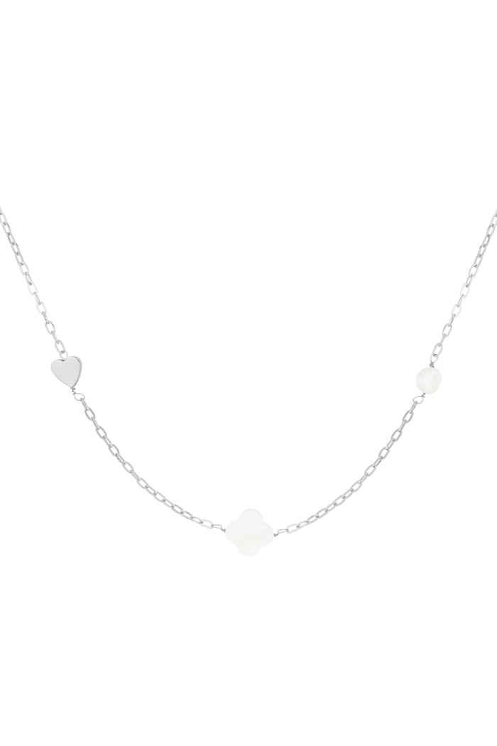 Necklace heart clover shell - Silver Color color 