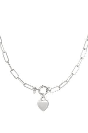 Link chain heart charm and round clasp - Silver Color color h5 