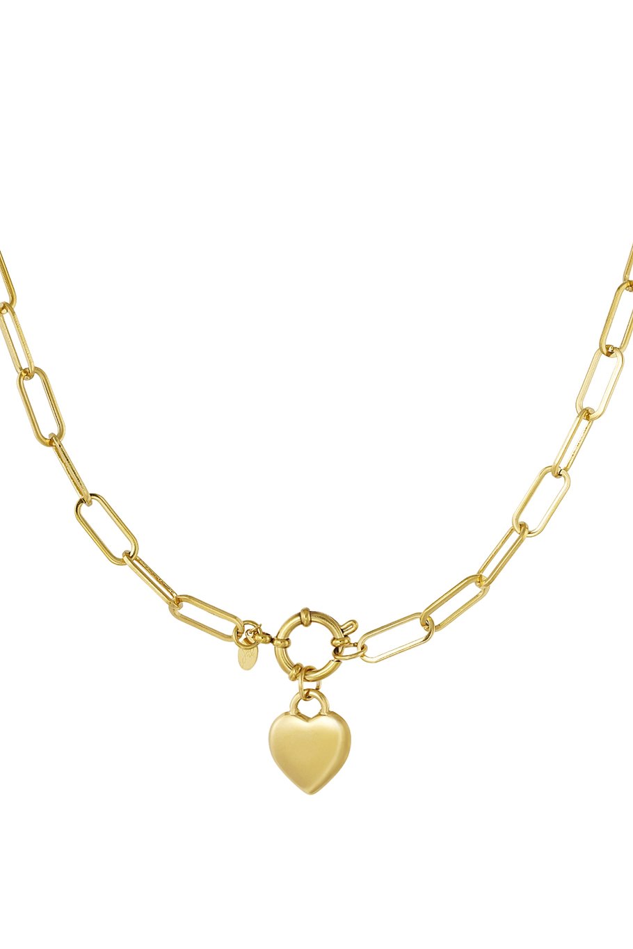Link chain heart charm and round clasp - Silver Color color