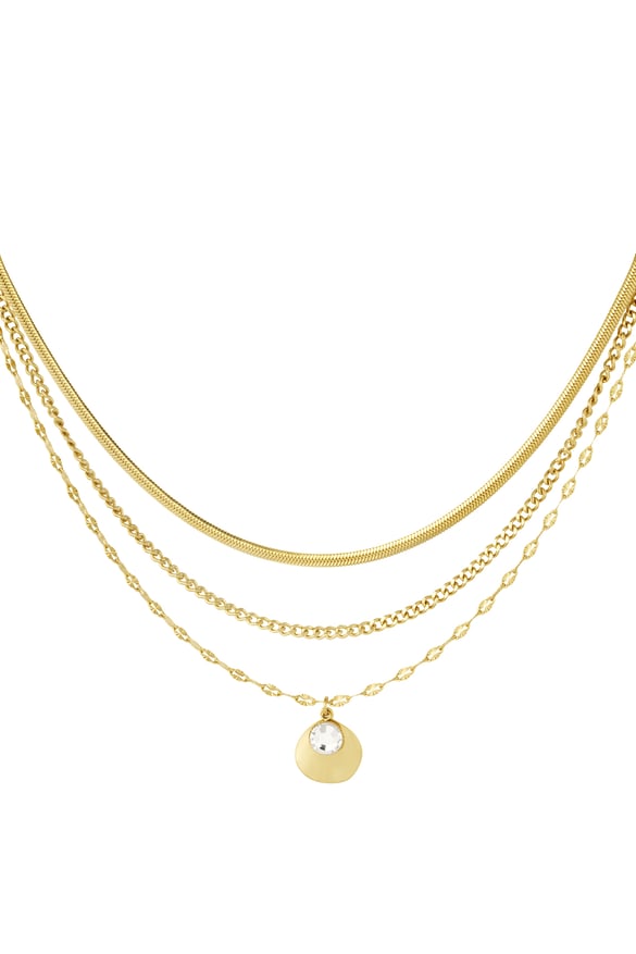 collier trois couches avec pierre - couleur or 2