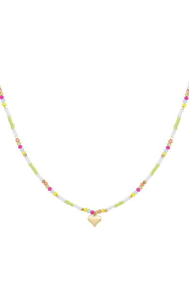 Colorful beaded necklace with heart charm - fuchsia/multi h5 