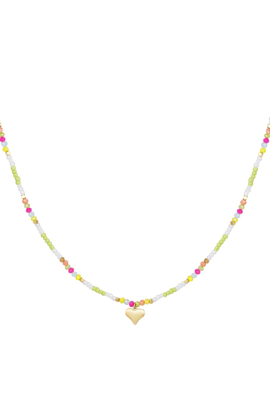 Colorful beaded necklace with heart charm - fuchsia/multi 