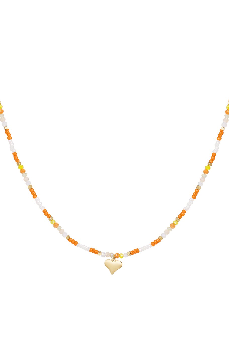 Colorful beaded necklace with heart charm - orange/multi 