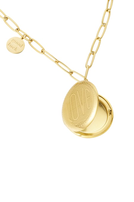 Link chain round coin & good luck - Gold color 2