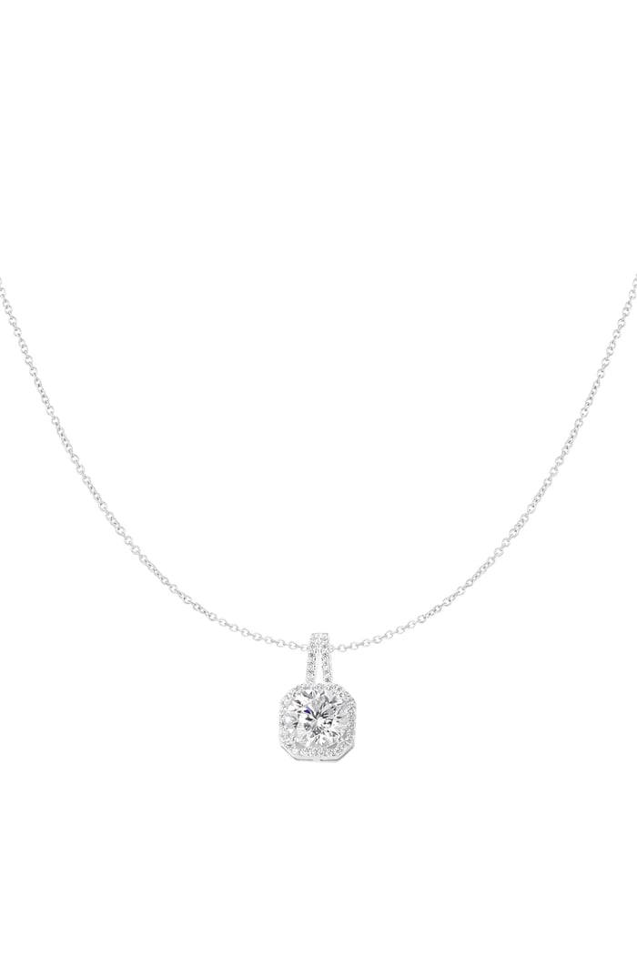 Necklace square stone - Silver Color color 