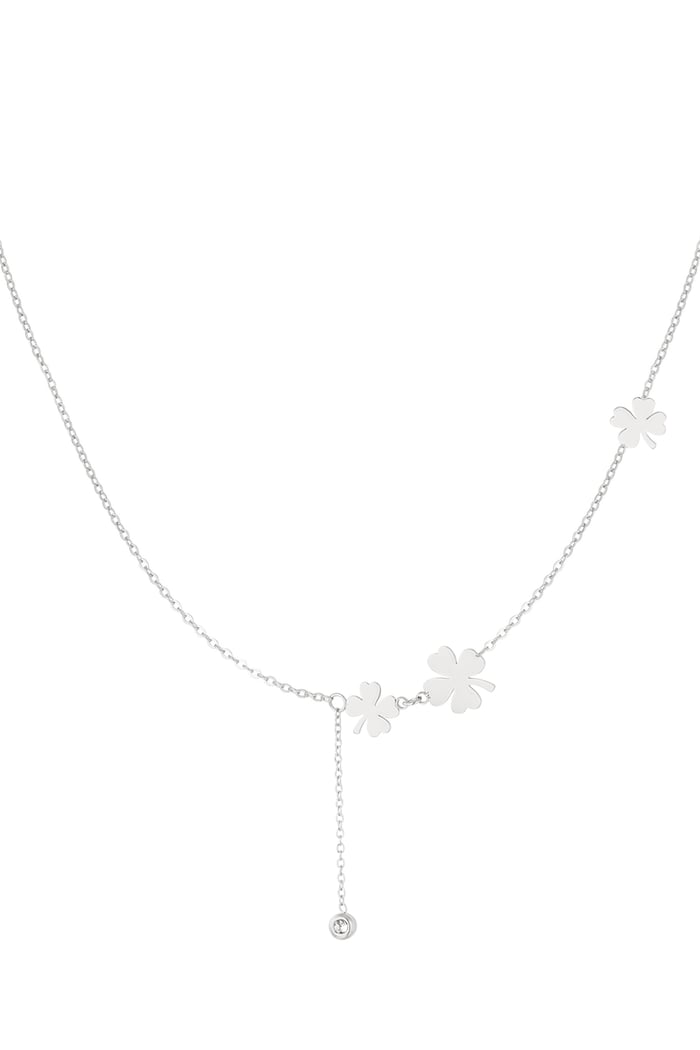 Necklace three clovers and stone - Silver Color color 