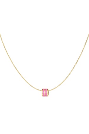 Necklace round charm - Gold color/pink h5 