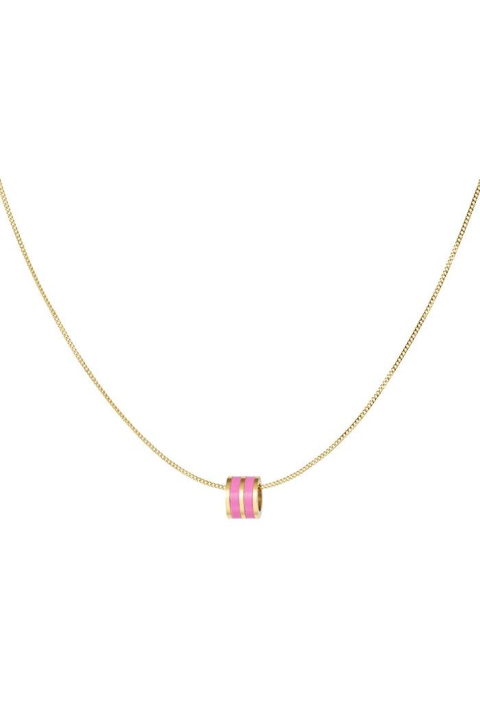 Necklace round charm - Gold color/pink 