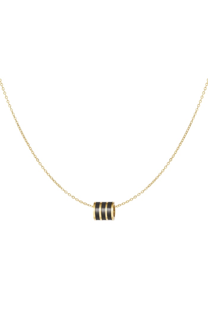 Necklace round charm - Gold color/black 