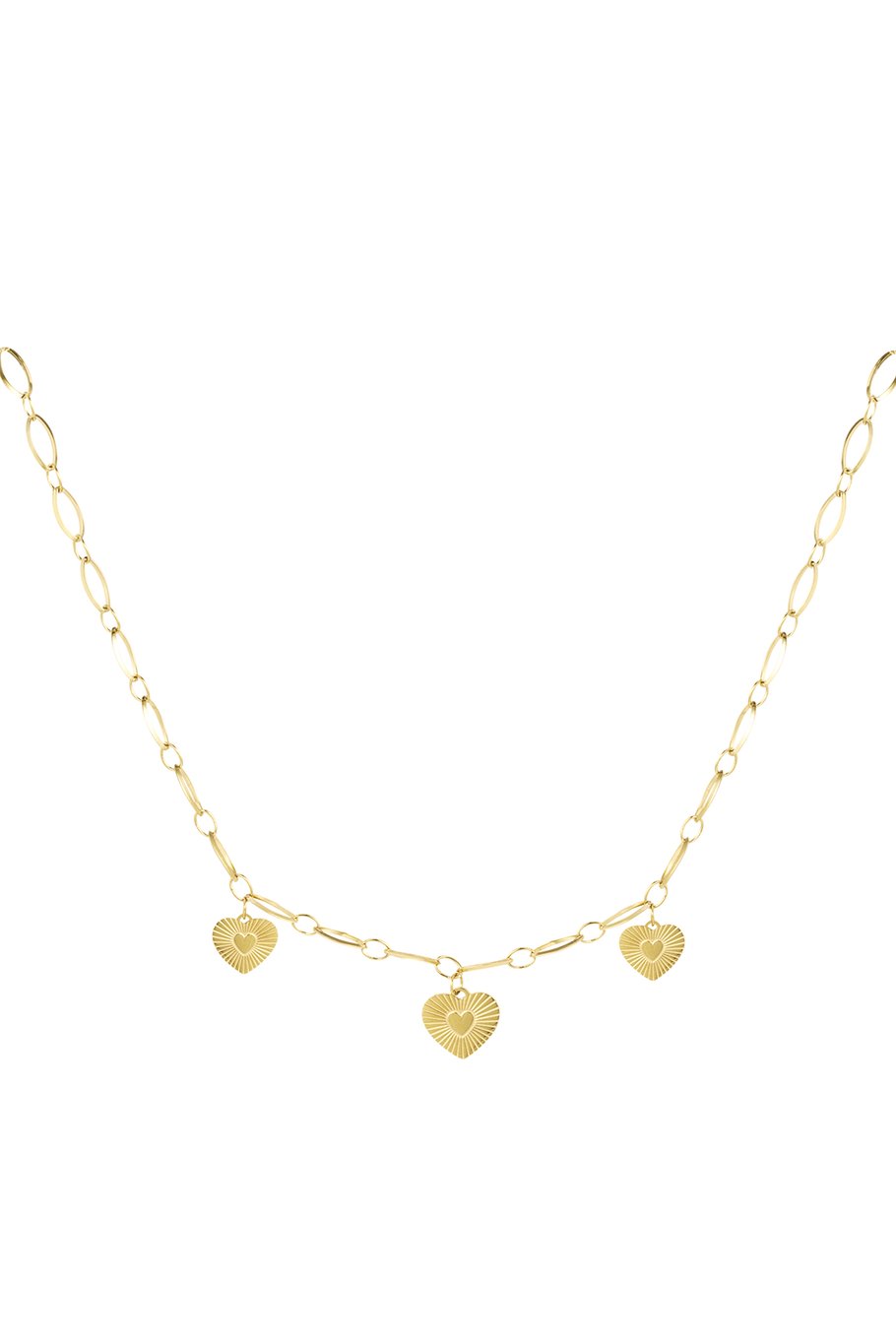 Halskette mit drei Herzen und Münzen – Goldfarbe - Goldfarbefarbe
