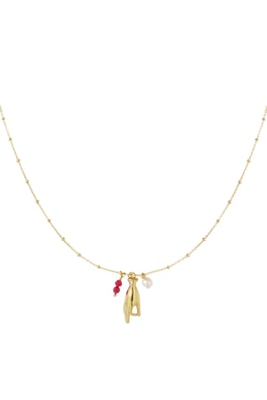 Necklace with open hand charm - pink Gold color h5 