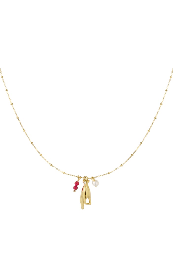 Necklace with open hand charm - pink Gold color 