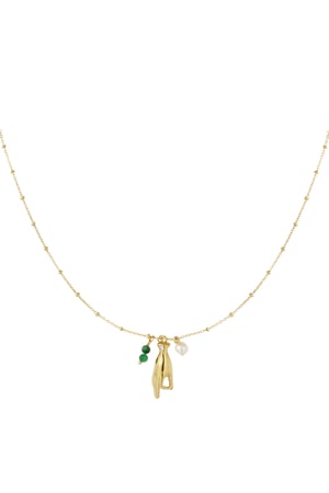 Necklace with open hand charm - green Gold color h5 