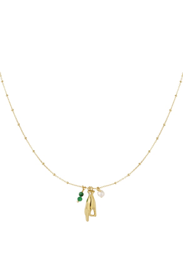 Ketting met open hand bedel - groen Goud kleur