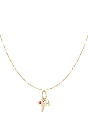 Necklace charms key letter e - pink Gold color h5 