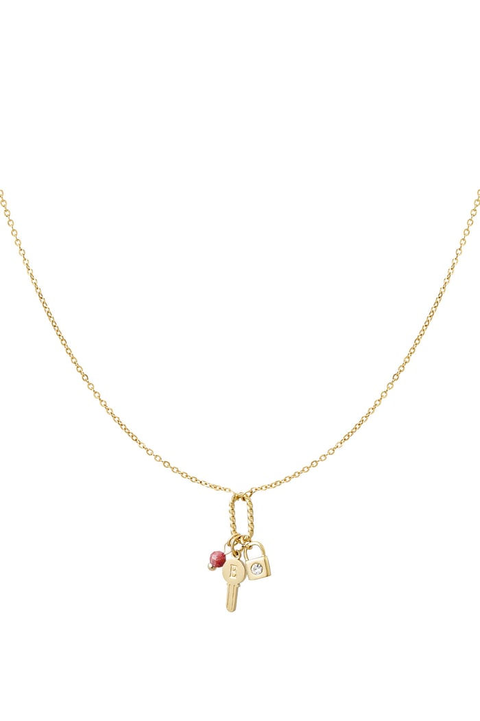 Necklace charms key letter e - pink Gold color 