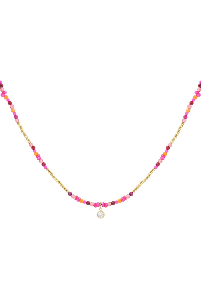 Colorful necklace natural stone and rhinestone - fuchsia 