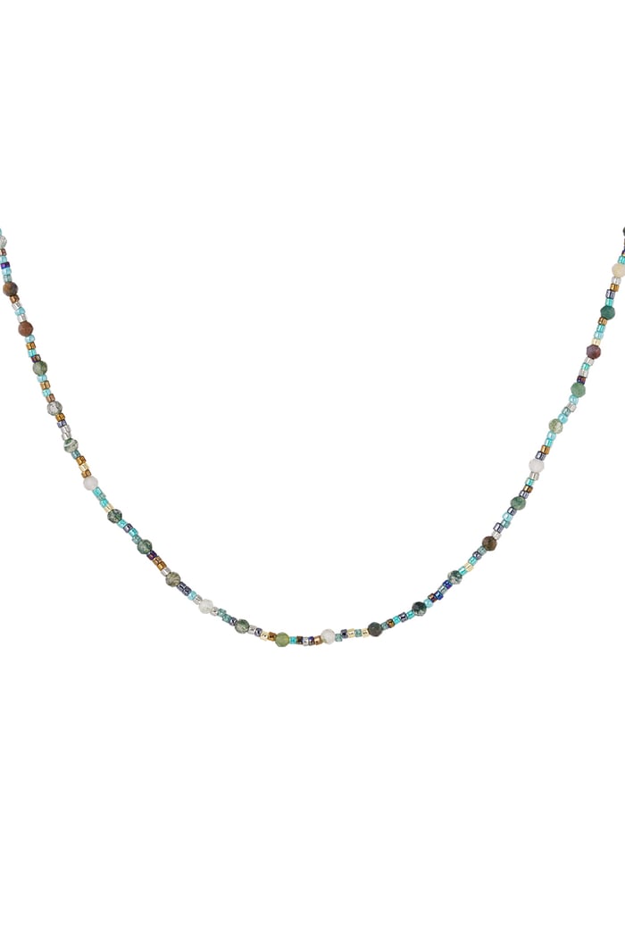 Colorful necklace natural stone - green Gold color 