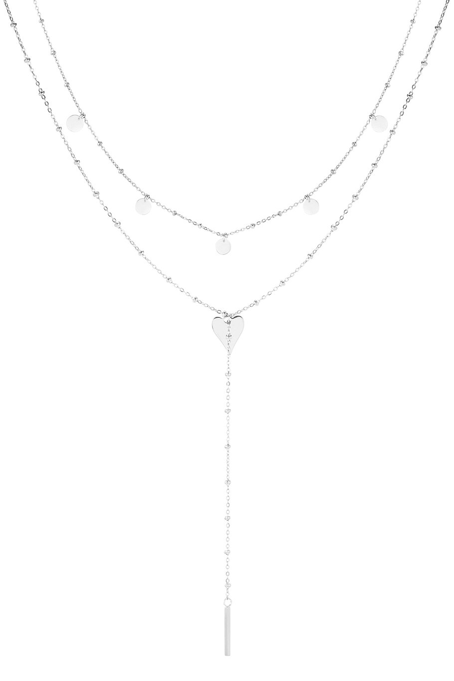 Necklace long in the middle with circles - Silver Color color 