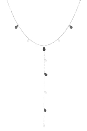 Long necklace enamel drop - black Silver color h5 