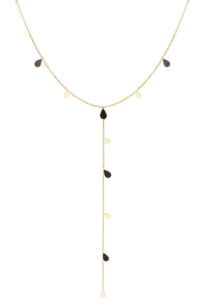 Long necklace enamel drop - black Gold color 