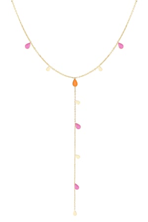 Long necklace enamel drop - orange pink h5 