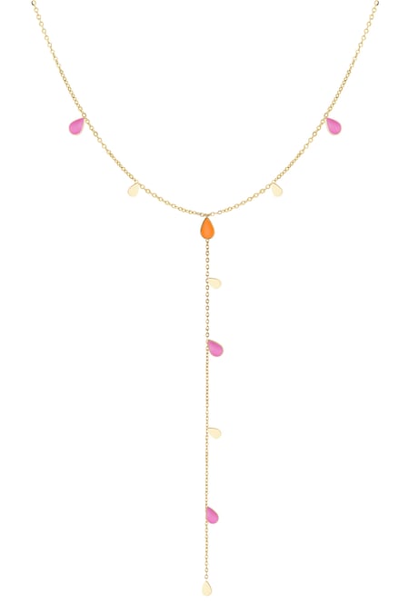 Long necklace enamel drop - orange pink 2