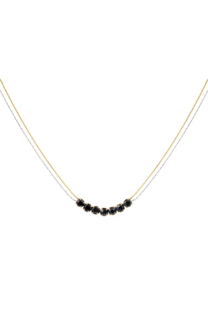 Necklace Gold color/silver with stone - black h5 