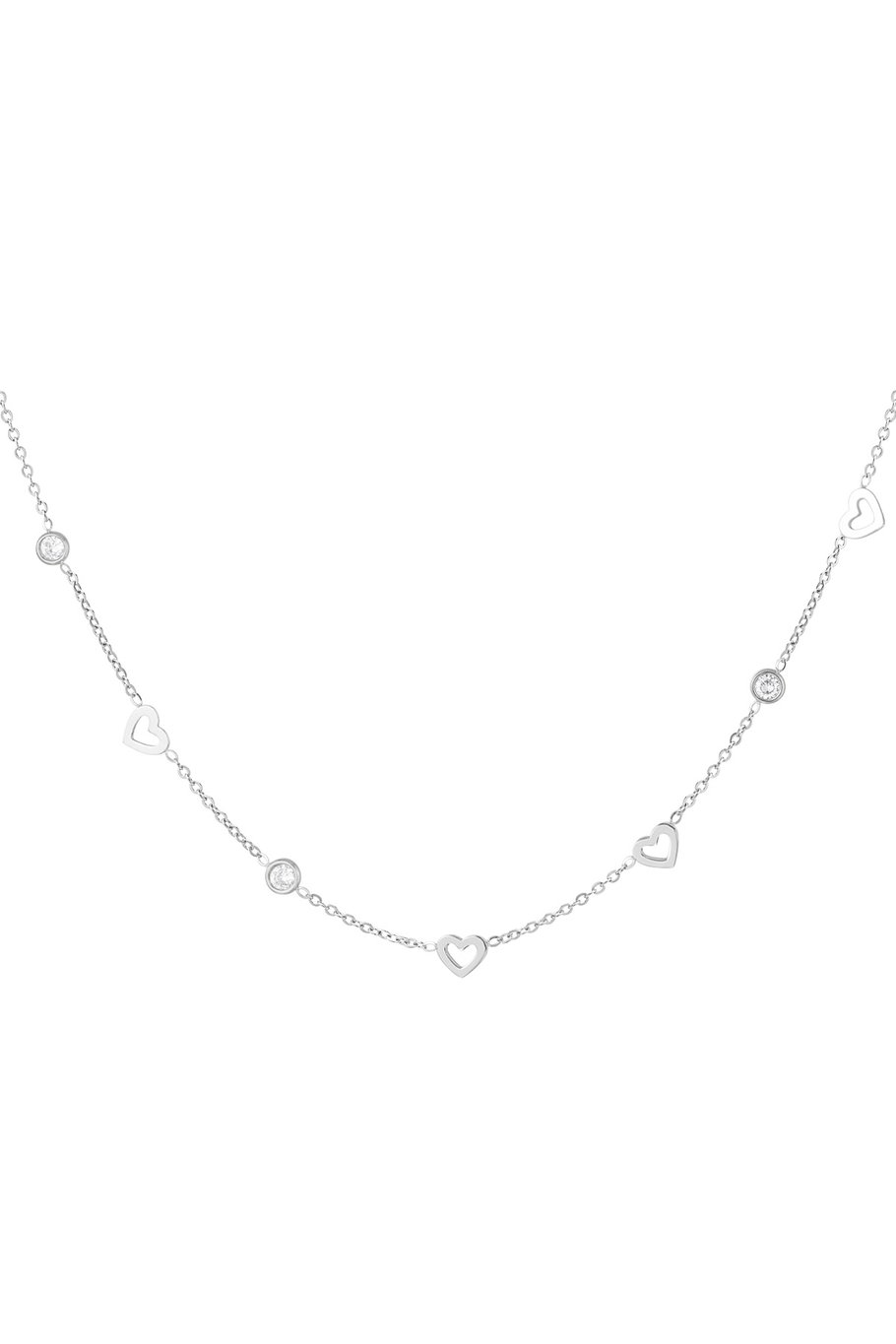 Necklace with heart and diamond charms - stainless steel   