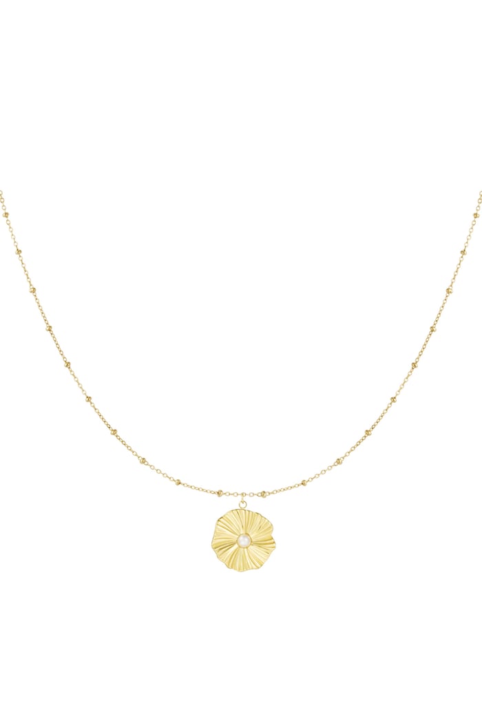 ball necklace with simple flower - Gold color 