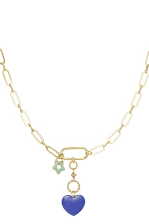 Necklace flower to heart - blue Gold color h5 