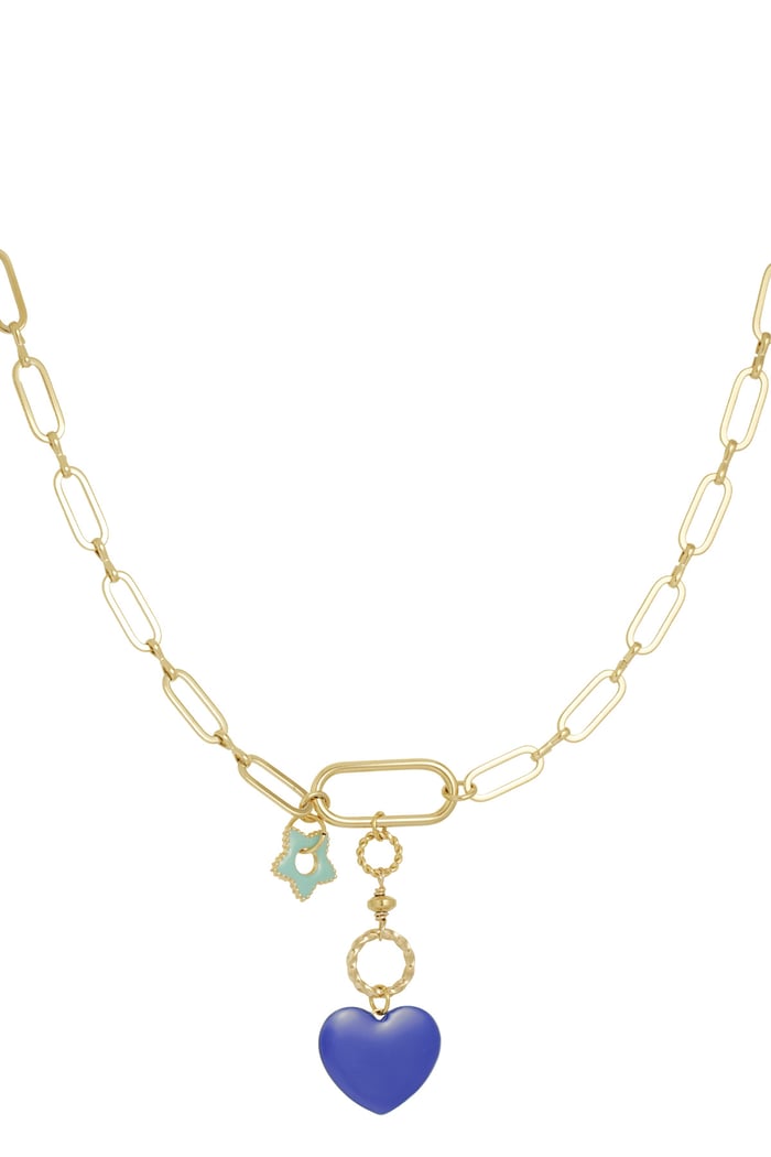 Necklace flower to heart - blue Gold color 