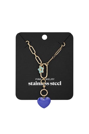 Necklace flower to heart - blue Gold color h5 Picture3