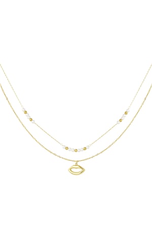 Double necklace kiss with pearl - Gold color h5 