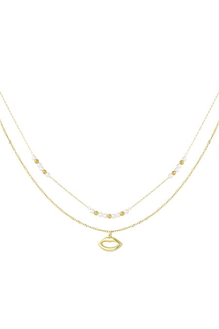 Double necklace kiss with pearl - Gold color