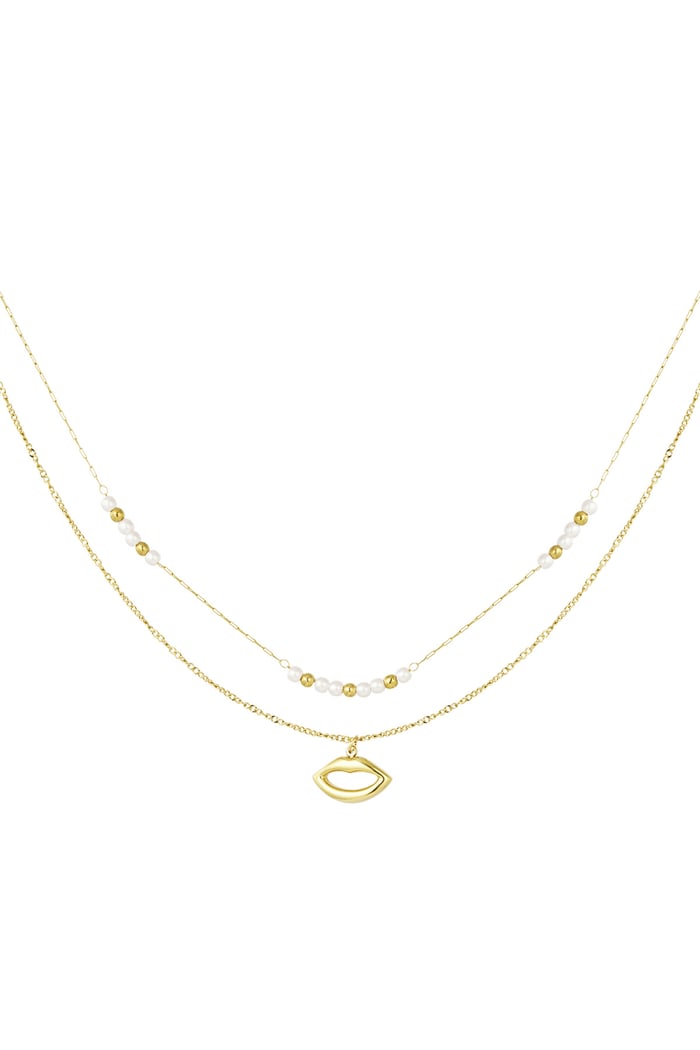 Double necklace kiss with pearl - Gold color 