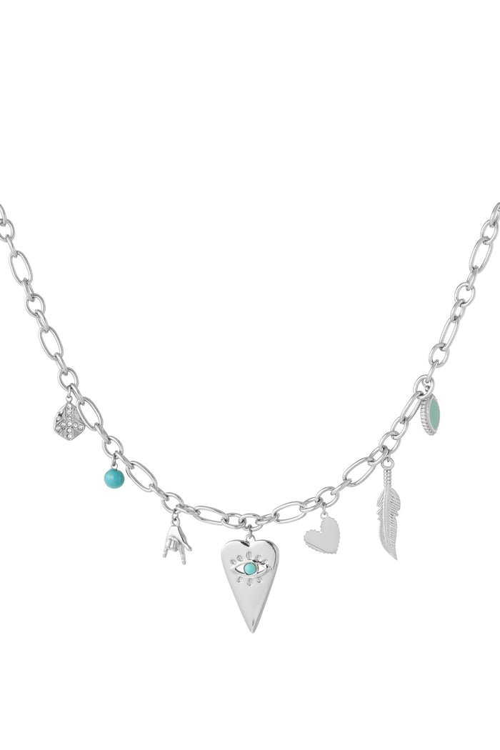 Charm necklace with cheerful charms - Silver Color color 