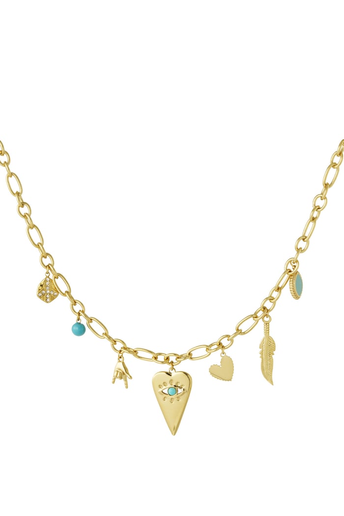 Charm necklace with cheerful charms - Gold color 